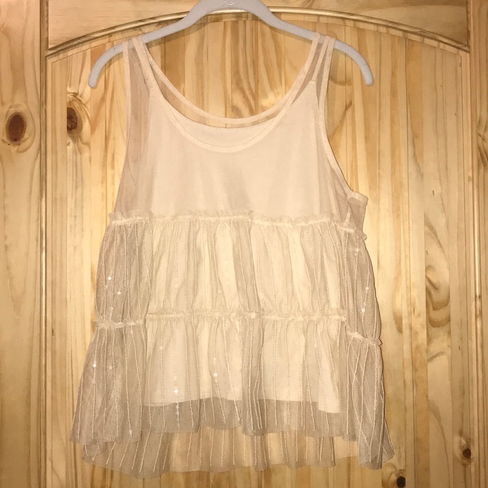 American Eagle light tan tulle tank top